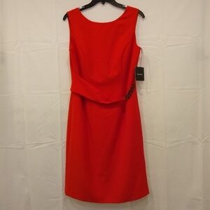 New Ellen Tracy Red Midi Sleeveless Casual Dress, back zip, size 8